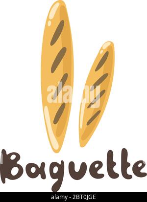 Boulangerie baguette et pain de style plat. Produits de farine, illustrateur de vecteur. Baguette - illustration simple. Deux produits de farine. Pain français Illustration de Vecteur