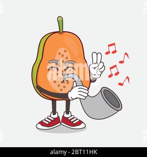 Une illustration de la mascotte de papaye fruit jouant de la musique avec la trompette Illustration de Vecteur