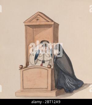 Une femme confessant à un prêtre, d'un groupe de dessins représentant le costume péruvien, ca. 1848. Banque D'Images