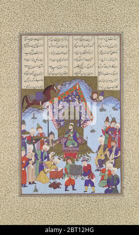 Afrasiyab sur le trône iranien, Folio 105r du Shahnama (Livre des Rois) de Shah Tahmap, ca. 1525-30. Banque D'Images