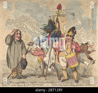 Alecto et son train, à la porte de Pandemonium:-ou-le recrutement Sarjeant enrôlant John Bull, dans le Service de la Révolution, 4 juillet 1791. Banque D'Images