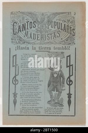 Grand-page célébrant l'un des fondateurs de la Révolution mexicaine, Francisco Madero, présenté dans un costume et un chapeau de tête en pointant sur les expressions « que si » et « que No », ca. 1911. Banque D'Images