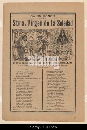 Grand-page avec une chanson relative à la Sainte Vierge de la Solitude (Stma. Virgen de la Soledad), 1902. Banque D'Images