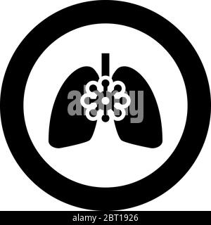 Coronavirus poumons endommagés virus corona atack Eating lung concept Covid 19 infection icône de tuberculose dans le cercle rond illustration de vecteur de couleur noire Illustration de Vecteur