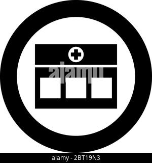 Hôpital clinique Medical bâtiment icône en cercle rond noir couleur vecteur illustration plat style simple image Illustration de Vecteur