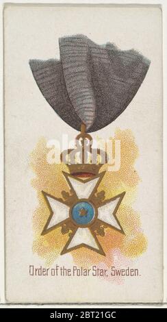 Ordre de The Polar Star, Suède, de la série des décorations du monde (N30) pour Allen & amp; Ginter cigarettes, 1890. Banque D'Images