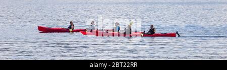 Touristes kayak dans la marina. Kayaks rouges. Gros plan. Banque D'Images