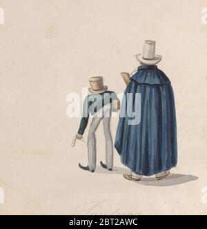 Deux scrutateurs péruviens (?) Porter des chapeaux de dessus vus de derrière, d'un groupe de dessins représentant le costume péruvien, ca. 1848. Banque D'Images