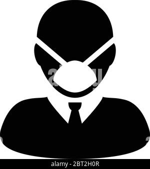 Porte masque icône vecteur pour la protection de sécurité du virus profil de la personne avatar mâle symbole pour les soins médicaux et de santé dans une illustration de pictogramme de glyphe Illustration de Vecteur