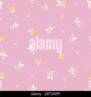 Motif fleuri vectoriel rose citron d'été. Motif texturé d'agrumes dessiné à la main avec fleurs et feuilles sur fond rose. Décor romantique vintage. Illustration de Vecteur