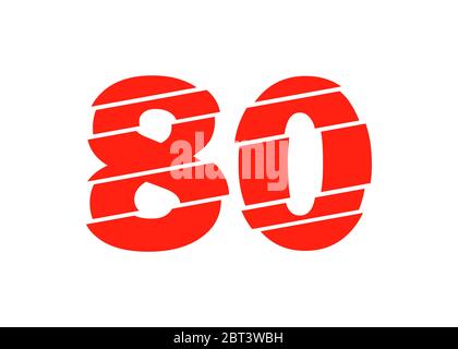 Illustration vectorielle moderne rouge 80 chiffres. Style ligne plate tendance vectoriel numérique. Modèle d'illustration des éléments vectoriels pour Web Design ou Greeti Illustration de Vecteur