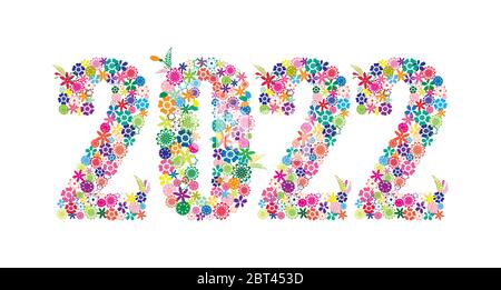 Bonne année 2022 motif floral coloré isolé sur fond blanc Illustration vectorielle. Illustration de Vecteur