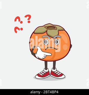 Une illustration du personnage de mascotte de fruit Persimmon dans un geste confus Illustration de Vecteur