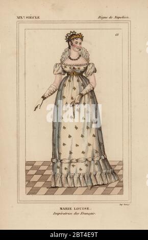 Marie Louise, impératrice de France, Duchesse de Parme, seconde épouse de Napoléon Bonaparte 1791-1847. Lithographie coloriée de : Le Bibliophile Jacob aka Paul Lacroix Costumes historiques de la France (Costumes historiques de la France), Administration de librairie, Paris, 1852. Banque D'Images