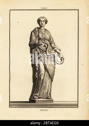 Hygieia, déesse grecque et romaine de la santé et la propreté, fille du dieu de la médecine Asclépios. La gravure sur cuivre par David Francois-Anne de musée de Florence, ou Collection des pierres Gravees, statues, médailles, Chez F.A. David, Paris, 1787. David (1741-1824) a appelé et gravé les illustrations sur la base de statues romaines, médailles et pierres gravées dans la collection du musée de Florence et le cabinet de curiosités du Grand-duc de Toscane. Banque D'Images