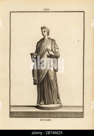 Hygieia, déesse grecque et romaine de la santé et la propreté, fille du dieu de la médecine Asclépios. La gravure sur cuivre par David Francois-Anne de musée de Florence, ou Collection des pierres Gravees, statues, médailles, Chez F.A. David, Paris, 1787. David (1741-1824) a appelé et gravé les illustrations sur la base de statues romaines, médailles et pierres gravées dans la collection du musée de Florence et le cabinet de curiosités du Grand-duc de Toscane. Banque D'Images