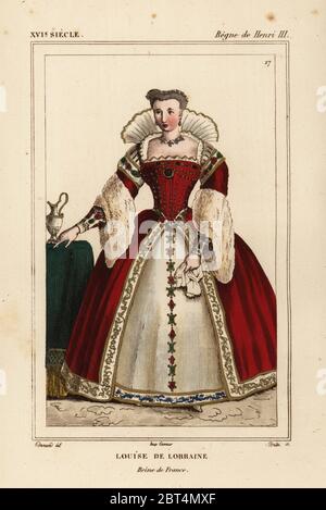 Louise de Lorraine, Reine de France, épouse du roi Henri III de France. Illustration par Dunand, lithographie de Breton après un portrait de Roger de Gaignieres' images portfolio IX 52 de : Le Bibliophile Jacob aka Paul Lacroix Costumes historiques de la France (Costumes historiques de la France), Administration de librairie, Paris, 1852. Banque D'Images