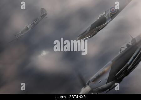 Plongée Spitfires en formation. Banque D'Images
