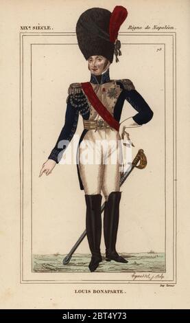 Louis Bonaparte, roi de Hollande, frère de Napoléon, 1778-1846. Dans l'uniforme de colonel dans l'carabiniers. Lithographie coloriée par Legenissel de : Le Bibliophile Jacob aka Paul Lacroix Costumes historiques de la France (Costumes historiques de la France), Administration de librairie, Paris, 1852. Banque D'Images