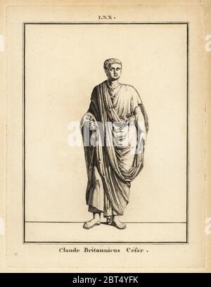 Statue de l'empereur romain Claude, Tiberius Claudius Caesar Augustus Germanicus, 10BC - 54AD. La gravure sur cuivre par David Francois-Anne de musée de Florence, ou Collection des pierres Gravees, statues, médailles, Chez F.A. David, Paris, 1787. David (1741-1824) a appelé et gravé les illustrations sur la base de statues romaines, médailles et pierres gravées dans la collection du musée de Florence et le cabinet de curiosités du Grand-duc de Toscane. Banque D'Images