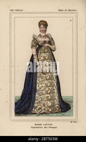 Marie Louise, impératrice de France, Duchesse de Parme, seconde épouse de Napoléon Bonaparte 1791-1847. Lithographie coloriée de : Le Bibliophile Jacob aka Paul Lacroix Costumes historiques de la France (Costumes historiques de la France), Administration de librairie, Paris, 1852. Banque D'Images