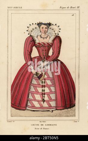 Louise de Lorraine, reine de France, épouse du roi Henri III de France. Illustration par Dunand, lithographie de Breton après un portrait de Roger de Gaignieres' images portfolio IX 54 de : Le Bibliophile Jacob aka Paul Lacroix Costumes historiques de la France (Costumes historiques de la France), Administration de librairie, Paris, 1852. Banque D'Images