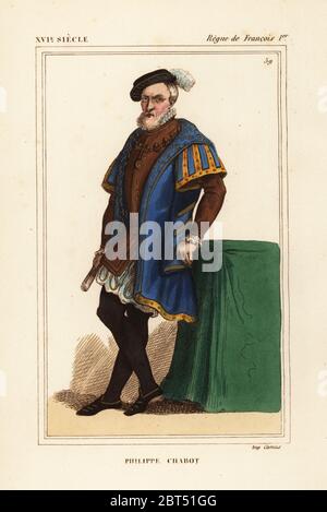 Philippe Chabot, Seigneur de Brion, comte de Charny, l'amiral de Brion, amiral français, d. 1543. Lithographie coloriée après un portrait de Roger de Gaignieres' portfolios de : Le Bibliophile Jacob aka Paul Lacroix Costumes historiques de la France (Costumes historiques de la France), Administration de librairie, Paris, 1852. Banque D'Images