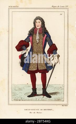 Louis-Auguste de Bourbon, Duc de Maine, 1670-1736. Lithographie de couleur main après un portrait dans le portfolio de la galerie de Roger de Gainières X 64 du Bibliophile Jacob aka costumes de Paul Lacroix historiques de la France, Administration de Librairie, Paris, 1852. Banque D'Images
