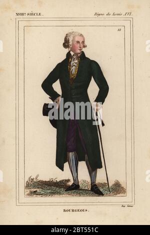 L'homme bourgeois français, 1792. Lithographie coloriée de : Le Bibliophile Jacob aka Paul Lacroix Costumes historiques de la France (Costumes historiques de la France), Administration de librairie, Paris, 1852. Banque D'Images