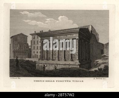 Vue sur le temple de Portunus, Tempio di Portuno ou Tempio della Fortuna Virile. La gravure sur cuivre par A. Parboni après une illustration de Sylvestro Bossi de Joseph Parboni's Nouvelle Collection des principales vues anciennes et actuelles de la ville de Rome, 1830. Banque D'Images