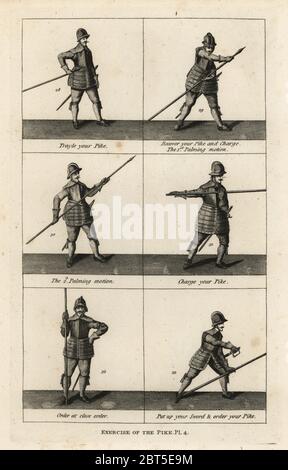 Exercices militaires de la Pike. La gravure sur cuivre de Francis Grose antiquités militaires concernant une histoire de l'armée anglaise, Stockdale, Londres, 1812. Banque D'Images