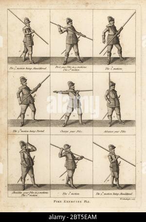 Exercices militaires de la Pike. La gravure sur cuivre de Francis Grose antiquités militaires concernant une histoire de l'armée anglaise, Stockdale, Londres, 1812. Banque D'Images