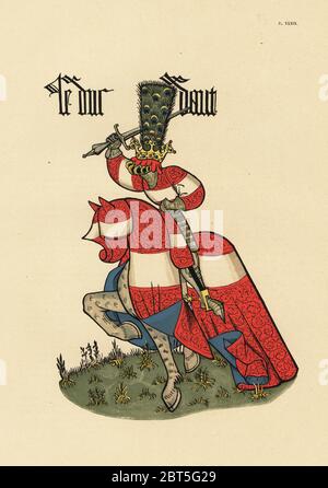 Duc d'Autriche, Duc d'Autriche. Chromolithographie de Loredan du Relais Akena La Brède Ancien Armorial équestre de la Toison d'Or et de l'Europe au 15e siècle (ancienne armoriaux équestres de l'ordre de la Toison d'et l'Europe au 15e siècle), Paris, 1890. Manuscrit illustré de 4790 dans la bibliothèque de l'Arsenal. Banque D'Images