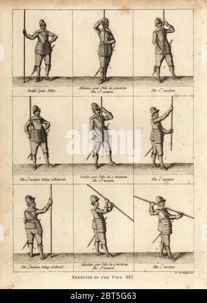 Exercices militaires de la Pike. La gravure sur cuivre de Francis Grose antiquités militaires concernant une histoire de l'armée anglaise, Stockdale, Londres, 1812. Banque D'Images