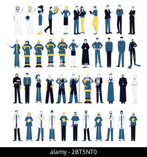 Collection de travailleurs, hommes et femmes de différentes professions. Ensemble de personnes de diverses professions dans les suites. Isolé sur fond blanc. Télévision Illustration de Vecteur