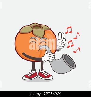 Illustration de Persimmon fruit caricature personnage jouant de la musique avec la trompette Illustration de Vecteur