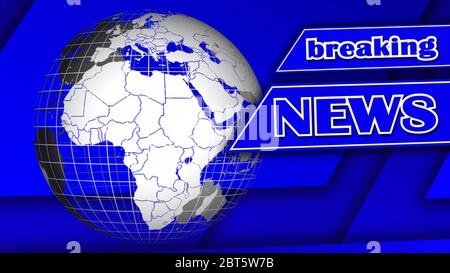 Globe terrestre devant des éléments graphiques abstraits bleus - nouvelles de rupture lettrage sur une bannière - illustration 3D Banque D'Images