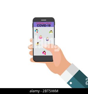 Application du téléphone montrant les personnes infectées à proximité. Flash coronavirus Stamp mers-COV. Le 2019-nCoV est un concept de risque médical pandémique pour la santé Illustration de Vecteur