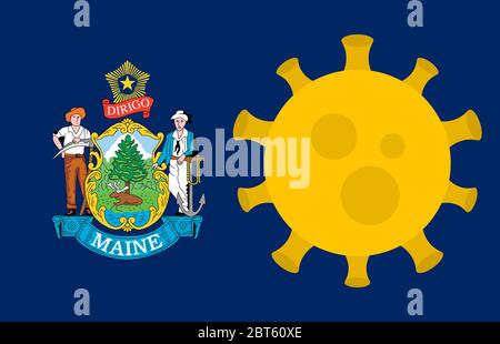 Drapeau de l'État du Maine avec virus de l'éclosion contexte du drapeau de l'État des États-Unis. Nouveau virus de la maladie du coronavirus COVID-19. Infection au coronavirus et épidémie dans Illustration de Vecteur