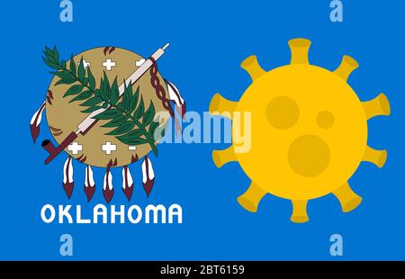 Drapeau de l'État de l'Oklahoma avec virus de l'éclosion contexte du drapeau de l'État des États-Unis. Nouveau virus de la maladie du coronavirus COVID-19. Infection au coronavirus et épidémie Illustration de Vecteur