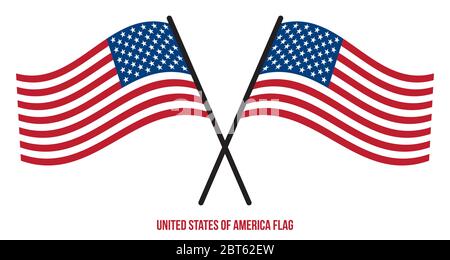 Deux drapeaux croisés des États-Unis sur fond blanc isolé. Illustration vectorielle drapeau États-Unis (USA). Illustration de Vecteur