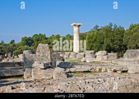 Fouilles ruines antiques de la Philippeion à Olympia, Grèce. Palaestra à Olympia fait partie du gymnase du sanctuaire. Banque D'Images