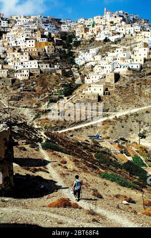 Grèce, île de Karpathos, sentier sur le chemin du village d'Olympos, août 30 2008. Banque D'Images