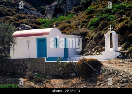 Grèce, île de Karpathos, petite église au village d'Olympos. Banque D'Images