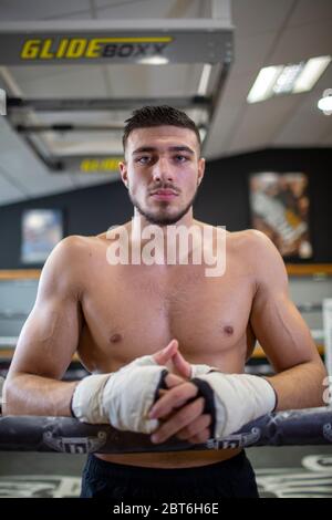 Mars 2019 entraînement de Boxer Tommy Fury au Hatton Gym de Manchester Banque D'Images