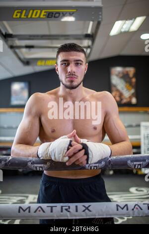 Mars 2019 entraînement de Boxer Tommy Fury au Hatton Gym de Manchester Banque D'Images