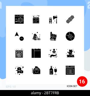 Glyphe solide Pack de 16 symboles universels de moins, pack, outils, corde, outil Eléments de conception vectorielle modifiables Illustration de Vecteur