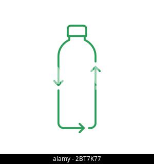 Icône de la ligne de recyclage des bouteilles. Bouteille en plastique avec flèches de recyclage. Concept zéro déchet et durabilité. Pollution plastique. Contour vert sur blanc Illustration de Vecteur