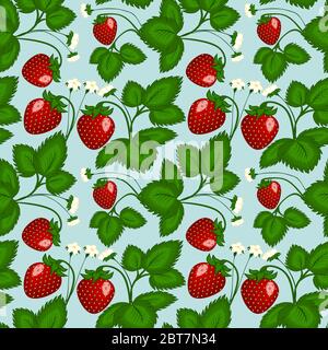 Illustration carrée, dessin - arbustes de jardin de fraise avec fruits - baies rouges - et fleurs. Texture et motif sans couture. Contexte pour le site ou le blog, textiles, emballage. Illustration de Vecteur