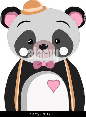 Joli motif panda avec joli chapeau sur fond blanc Illustration de Vecteur